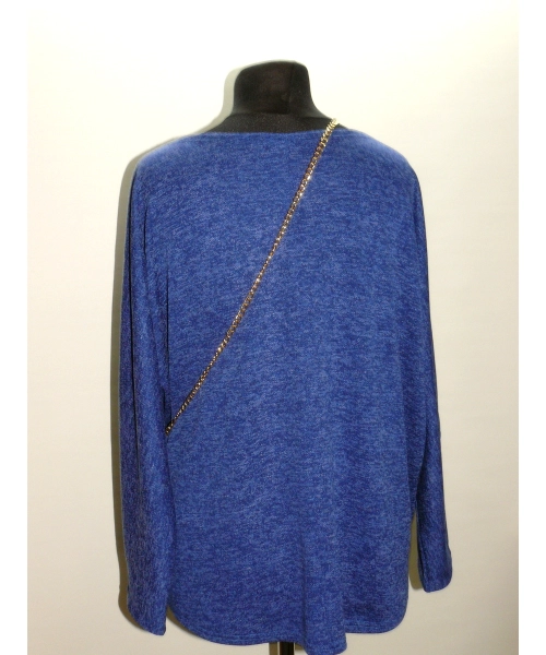 Chabrowy sweter typu melanż OVERSIZE z wydłużonym tyłem